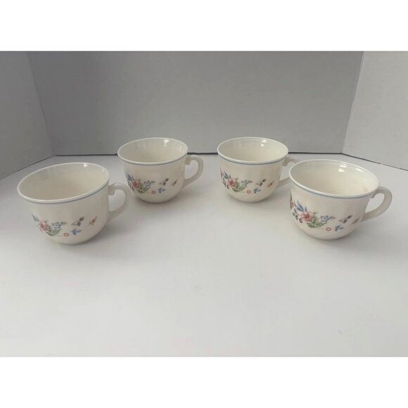 ARCOPAL France Victoria Teacup Milk Glass Floral Swirl Set of 4 Cups - Picture 1 of 6